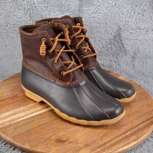 Sperry Top Sider Duck Boots Saltwater Side Zip Brown Leather Womens 7.5 STS91176